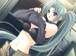  1girl 4:3_aspect_ratio blush bra breasts cg_art clothing female game_cg green_hair higurashi_no_naku_koro_ni lingerie panchira pantsu ponytail solo soul_link suzuhira_hiro tied_hair underwear undressing unzipped yamanami_yu yuu_yamanami 