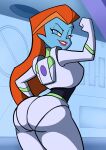  1girls 2d alien alien_girl ass big_ass blue-skinned_female blue_body blue_eyes blue_skin bodysuit bubble_ass bubble_butt buzz_lightyear_of_star_command curvaceous curvy curvy_body curvy_female disney disney_channel huge_ass large_ass lips looking_at_viewer looking_back mira_nova orange_hair planz34 pose posing space_ranger spacesuit thick_ass 