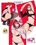  bite_mark bra glasses halloween_costume hoodie karin_uzumaki lingerie naruto_shippuden panties red_hair suika_suigetsu v_sign 