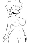 1girl aged_up black_eyes breasts cleft_of_venus completely_nude completely_nude_female drawing lisa_simpson monochrome navel nipples nude nude_female pussy simple_background sketch spiky_hair the_simpsons