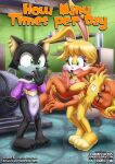 1boy 2girls anthro antoine_d'coolette bbmbbf bunnie_rabbot comic cover_page ebony_the_cat erection how_many_times_per_day_(comic) male mobius_unleashed nude palcomix penis sega sonic_the_hedgehog_(series)