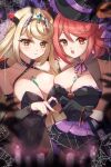 1girl 2_girls alluring big_breasts blonde_hair female_only halloween looking_at_viewer mythra nintendo open_mouth pyra red_hair xenoblade_(series) xenoblade_chronicles_2 yellow_eyes zer00han