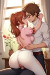  1boy 1girl ai_generated ass bad_anatomy brown_hair canon_couple cowgirl_position husband_and_wife marvin_harris original_character original_characters rise_hatake sex vaginal vaginal_penetration vaginal_sex 