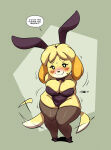  animal_crossing anthro big_breasts blush breasts bunny_ears bunnysuit cleavage dog isabelle_(animal_crossing) leotard nintendo shortstack smile stockings wide_hips 