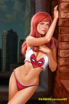 1girl 1girl 1girls celeb cleavage crop_top curvy female_only functionally_nude hair hentai-foundry kirsten_dunst long_hair marvel marvel_comics mary_jane_watson midriff nipple_bulge outside panties red_hair rzhevskii shirt solo_female spider-man_(series) tank_top thong