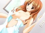 1girl akizono_koyuki breasts brown_eyes game_cg kusakabe_rei little_(artist) long_hair medium_breasts nipples orange_hair solo towel wardrobe_malfunction yakitate_croissant