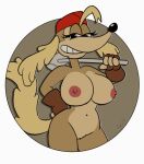 1girl anthro big_breasts bouncing_breasts breasts canine casual cuphead_(game) furry gif handwear huge_breasts looking_at_viewer nipples nude nude_female pilot_saluki_(cuphead) planz34 smile smooth_skin smug style_parody thick_thighs wide_hips