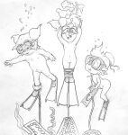 3girls alvin_and_the_chipmunks brittany_miller bubbles chipettes chipmunk cub drawing drowned drowning dtcg eleanor_miller fanart female females half-closed_eyes jeanette_miller looking_up monochrome navel nipples nude peril rodents scuba_gear tied_down traditional_media_(artwork) underwater