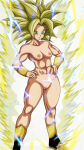  blonde_hair dragon_ball_super green_eyes hands_on_hips kefla medium_breasts muscular_female nekom14 nipples pussy super_saiyan_2 