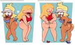  adventure_time adventure_time:_fionna_&amp;_cake ass big_ass blonde_hair blush bottomless carol_kincaid cartoon_network crossover embarrassed_nude_female embarrassing enf fionna_the_human ok_k.o.!_let&#039;s_be_heroes one-piece_swimsuit shiny shiny_skin surprise thecartoonlove wardrobe_malfunction wide_hips 