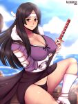  1girl 1girlsalternate_breast_size alluring alternate_version_available asian asian_female bare_legs bare_thighs big_breasts big_breasts black_hair black_panties brown_eyes brown_hair brown_panties cleavage color female_only fire_emblem fire_emblem_awakening headband katana kunoichi long_hair looking_at_viewer lumarianne20 nintendo nipple_bulge panties partially_visible_vulva say&#039;ri_(fire_emblem) sitting solo_female sword thick_thighs weapon wide_hips 