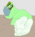 5_toes anthro bear bed beret cyborg-steve delicious_feet delicious_soles edit feet feet_focus feet_together fliqpy fliqpy_(htf) foot_fetish foot_focus foot_tease furry green_fur happy_tree_friends hat headwear laying_down male mammal mondo_media one_eye_closed pillow presenting_feet presenting_soles simple_background smile soles tasty_feet tasty_soles teasing teasing_with_feet toes ursid ursine