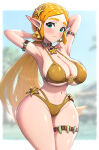  1girl alluring big_breasts bikini blonde_hair cleavage female_only gold_bikini gonzarez nintendo princess_zelda swimsuit tagme the_legend_of_zelda the_legend_of_zelda:_tears_of_the_kingdom 