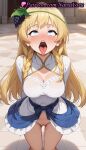 1girl 1girl 1girls 2025 ahegao ai ai_assisted ai_generated anime anime_style arms_behind_back ass_visible_through_thighs bangs big_breasts big_breasts blonde_hair blue_eyes blue_skirt blush braid breasts bust cleavage cleavage_cutout clothing clothing_cutout dress feet_out_of_frame female_focus female_only food food-themed_hair_ornament frilled_dress frills fruit grapes hair_ornament hentai high_quality high_res high_res high_resolution indoors iris_(konosuba) kono_subarashii_sekai_ni_shukufuku_wo! long_hair looking_up natsuyoru no_panties open_mouth oral_invitation patreon pussy pussy pussy_juice rolling_eyes saliva sitting skirt solo_female stable_diffusion standing sweat teeth tongue tongue_out twin_braids uncensored voluptuous voluptuous_female white_dress