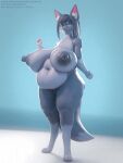 1girl big_belly big_breasts fat_belly female fox furry gif plump