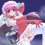  1girl :d bat_wings blush breasts christmas cleavage_cutout demon_girl demon_tail dress dutch_angle earrings elbow_gloves erect_nipples fur_trim garter_belt garter_straps gift gloves hair_ribbon hands hat hentai jewelry large_breasts lingerie long_hair night night_sky nira_(character) oouchi_takadou open_mouth original outdoors outside panties pantyshot pink_eyes pink_hair pointy_ears ponytail red_gloves ribbon sack santa santa_costume santa_hat short_dress single_earring skin_tight sky smile snowing solo tail thighhighs turtleneck underwear upskirt very_long_hair white_legwear wide_hips wings 