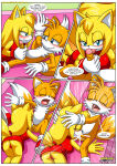 1boy 1girl 1girl anthro balls bbmbbf blush comic cum cum_in_mouth cum_inside dialogue fellatio let_me_love_you_(comic) licking licking_penis male male/female miles_"tails"_prower mobian_(species) mobius_unleashed oral oral_sex palcomix penis sega sega sex sonic_boom sonic_the_hedgehog_(series) speech_bubble tails_the_fox zooey_the_fox