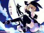  blonde_hair breasts broom cat cleavage galge.com hat hentai kannagi_rei lantern moon panties pantyshot thighhighs underwear wallpaper witch_hat 