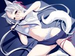  1girl animal_ears blush bow bow_panties bra buruma buruma_pull cat_ears footwear fox fox_ears fox_tail frilled_panties frills gym_uniform hair_ribbon hentai kitsune level_justice lingerie long_hair lust lying on_side panties ribbon shirt_lift silver_hair socks solo tail underwear very_long_hair wallpaper white_bra white_legwear white_panties white_socks 