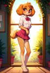 1girl ai_generated blush brown_fur female_focus furry furry_female miniskirt paw_patrol pink_hair skye_(paw_patrol) standing tail yiff younger_male