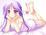  down_blouse downblouse duplicate feet full_body game_cg halftone_background happiness happiness! hentai ko~cha male_focus nipple_slip nipples purple_eyes purple_hair solo strap_slip trap watarase_jun 