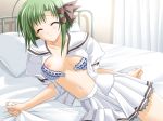  00s 1girl bed bra breasts closed_eyes game_cg green_hair looking_at_viewer nipples open_bra pillow shigure_asa short_hair shuffle! underwear undressing 