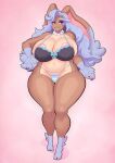 1girl big_ass big_breasts bikini brown_skin bushy_pubes cute deadpliss fluffy_ears fluffy_feet fluffy_hands ipan lingerie long_ears long_hair lopunny mature_female milf pearl_necklace posing pubic_hair purple_hair rabbit seductive sexy thick