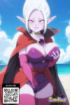  1girl ai_generated beach big_breasts biting black_cape blue_sky blush breast_grab breasts cape choker cleavage clothed_masturbation clothing cloud colored_skin day dress drooling elbow_gloves female_masturbation female_only fingering gloves grabbing grabbing_own_breast groping hand_in_panties jewelry legwear lip_biting littlehentai long_hair looking_at_viewer masturbation outside pink_thighhighs pointed_ears purple_dress purple_eyes saliva savitar savitar_(artist) sky smile standing stockings strapless sweat tears thighs tied_hair white_hair 