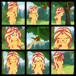 1girl adam_and_eve blush blushing_profusely breasts completely_nude covering covering_breasts covering_crotch embarrassed embarrassed_nude_exposure equestria_girls forest fruit garden_of_eden human my_little_pony nature nipples nudity pussy serpent snake sunset_shimmer vulva