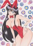 1990s_(style) 1girl 1girl absurd_res alluring animal_ears bishoujo_senshi_sailor_moon black_hair detached_collar fake_animal_ears female_focus hand_on_own_hip high_res leaning_forward leotard long_hair looking_at_viewer playboy_bunny rabbit_ears rascal_(n119) rei_hino retro_artstyle sailor_mars wrist_cuffs