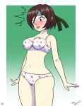 blushing bra bra_and_panties childish_panties embarrassed embarrassed_underwear_female final_fantasy final_fantasy_vii mrbragas panties print_bra print_panties print_underwear underwear underwear_only yuffie_kisaragi