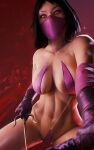  1girl 3d abs alluring big_breasts black_hair breasts cleavage clothed clothing edenian face_mask fugtrup holding_weapon mask midway_games mileena mortal_kombat mortal_kombat_11 navel netherrealm_studios orange_eyes revealing_clothes sai_(weapon) sexy sexy_body sexy_breasts short_hair skimpy skimpy_clothes solo_focus tarkatan thick_thighs thighs warner_brothers weapon 