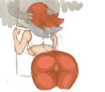 1girl 1girl ass big_breasts clothed gym_leader nude pokemon pokemon_(game) pokemon_fangame pokemon_reborn sex tight_clothing tight_pants titania_(pokemon_reborn) titania_andersen topwear