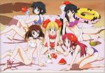  5girls asakura_nemu barefoot beach breasts cat cleft_of_venus collar da_capo feet flower hair_ornament innertube mizukoshi_mako mizukoshi_moe multiple_girls nipples nude nude_filter pussy shirakawa_kotori take_your_pick third-party_edit uncensored yoshino_sakura 