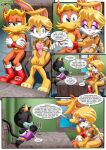  1boy 2girls anthro antoine_d&#039;coolette bbmbbf bunnie_rabbot comic ebony_the_cat how_many_times_per_day_(comic) male mobius_unleashed palcomix sega sonic_the_hedgehog_(series) 