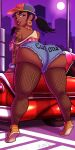 1girl ass big_ass big_breasts black_hair breasts chel earrings female_only fishnet_stockings fishnets hat huge_ass large_ass long_hair minishorts planz34 pussy shorts standing tattoo the_road_to_el_dorado thick_thighs thighs twin_tails