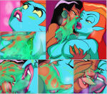  1girl 2_girls alien alien/human alien_girl big_breasts black_hair blue-skinned_female blue_skin blush breast_grab buzz_lightyear_of_star_command chel comic completely_nude completely_nude_female crossover cum dark-skinned_female dark_skin disney dreamworks female_only finger_in_mouth fingering fingering_partner human interspecies long_hair mira_nova nekomajinsama nipples orange_hair pussy pussy_juice sex the_road_to_el_dorado tongue tongue_out yuri 