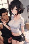  1boy 1girl ai_generated bad_anatomy bad_hands black_hair black_shorts canon_couple marvin_harris original_character original_characters penis yuffie 