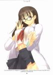 1girl adjusting_glasses black_hair brown_eyes dengeki_hime glasses hentai highres labcoat long_hair midriff panties pleated_skirt scan school_uniform science seifuku serafuku simple_background skirt solo taka_tony taka_tony_(artist) takayuki_tanaka takayuki_tanaka_(artist) tanaka_takayuki tanaka_takayuki_(artist) test_tube tony_taka tony_taka_(artist) underwear white_panties