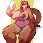 1girl 1girl anthro big_breasts breasts clothing felid feline furry genitals high_res kappadoggo mammal meme meme_clothing nipples overweight overweight_anthro overweight_female pantherine pussy sweater tagme tiger topwear virgin_killer_sweater