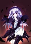  1girl blush doll_joints hairband long_hair purple_eyes rozen_maiden shinshin solo suigintou white_hair wings 