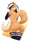 1girl anthro arm_warmers armwear ass backsack balls big_ass canid canine clothing dipstick_ears dipstick_tail fox furry genitals girly hair high_res legwear male mammal multicolored_ears multicolored_hair multicolored_tail pincel_dreams_fox stockings two_tone_hair viejillox