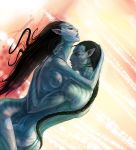  1_boy 1_female 1_girl 1_male 2_aliens avatar avatar_(movie) black_hair blue_skin breasts duo female female_alien female_na&#039;vi hair hug jake_sully james_cameron&#039;s_avatar long_hair male male_alien male_na&#039;vi na&#039;vi neytiri nipples nude sideboob standing 