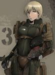 1girl blonde_hair blue_eyes bodysuit breasts female female_soldier frogs_(metal_gear) frogs_(mgs) green_eyes haven_trooper headwear_removed helmet helmet_removed knife konami metal_gear metal_gear_(series) metal_gear_solid metal_gear_solid_4 military neayaso_(artist) niiyaso short_hair smile smirk soldier solo