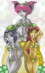 bikini blush dc_comics four_leaf_clover gold green_eyes grey_skin hat jinx long_hair orange_skin pale_skin pink_eyes pink_hair purple_eyes purple_hair raven_(dc) red_hair shiny shiny_skin short_hair smile st._patrick's_day starfire string_bikini teen_titans topless x^j^kny x^j^kny_(artist)