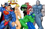 aquaman arthur_curry batman batman_(series) bruce_wayne clark_kent comic dark-skinned_male dark_skin darkseid dc dc_comics gay green_lantern icemanblue interracial j'onn_j'onzz john_stewart justice_league male male/male male_only martian_manhunter new_gods superman superman_(series) the_flash wally_west yaoi