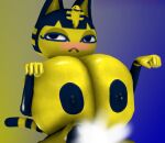  1boy 1futa animal_crossing ankha_(animal_crossing) blush cum cum_milking fellatio futanari futanari_on_male hyper_breasts hypfutalover sucking_penis tagme 