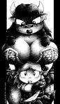 brothers_grinn furry gnome minotaur monochrome surprise tagme