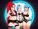  1girl 3_girls alexw95 areola asada_shino blush breasts female_only high_resolution jinx_(league_of_legends) league_of_legends midriff multiple_girls navel nipples ponytail short_hair sinon sword_art_online tengen_toppa_gurren-lagann tied_hair yoko_littner 