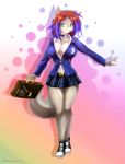 big_breasts blush breasts briefcase canine cleavage clothed converse female furry green_eyes handbag jessica_elwood_(artist) looking_at_viewer miniskirt schoolgirl sechs_fuckheaven shoes short_skirt solo standing walking wolf